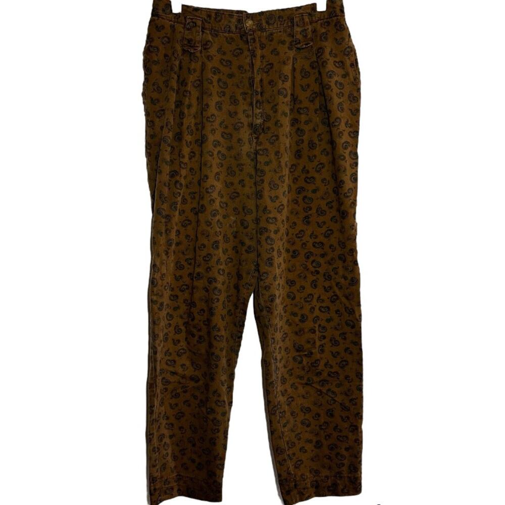 Vintage Essentials Sport Loafers Straight Pants Paisley High Rise Brown 12 31x29